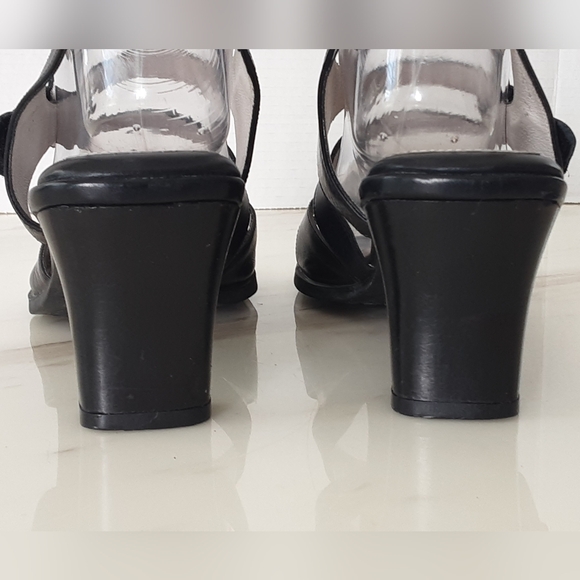 Beautifeel Black Leather Block Stack High Heel Caged Strappy Sandal Sz 10 - Picture 6 of 10